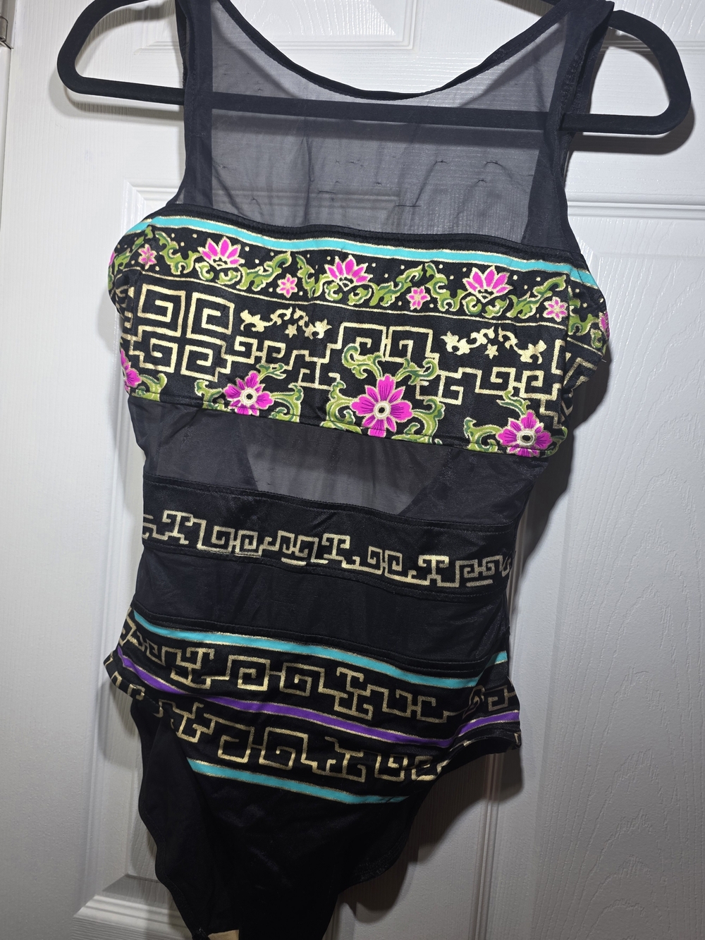 Catalina Vintage One Piece Swimsuit Black Mesh Floral Size 12 Made in USA - Picture 5 of 7